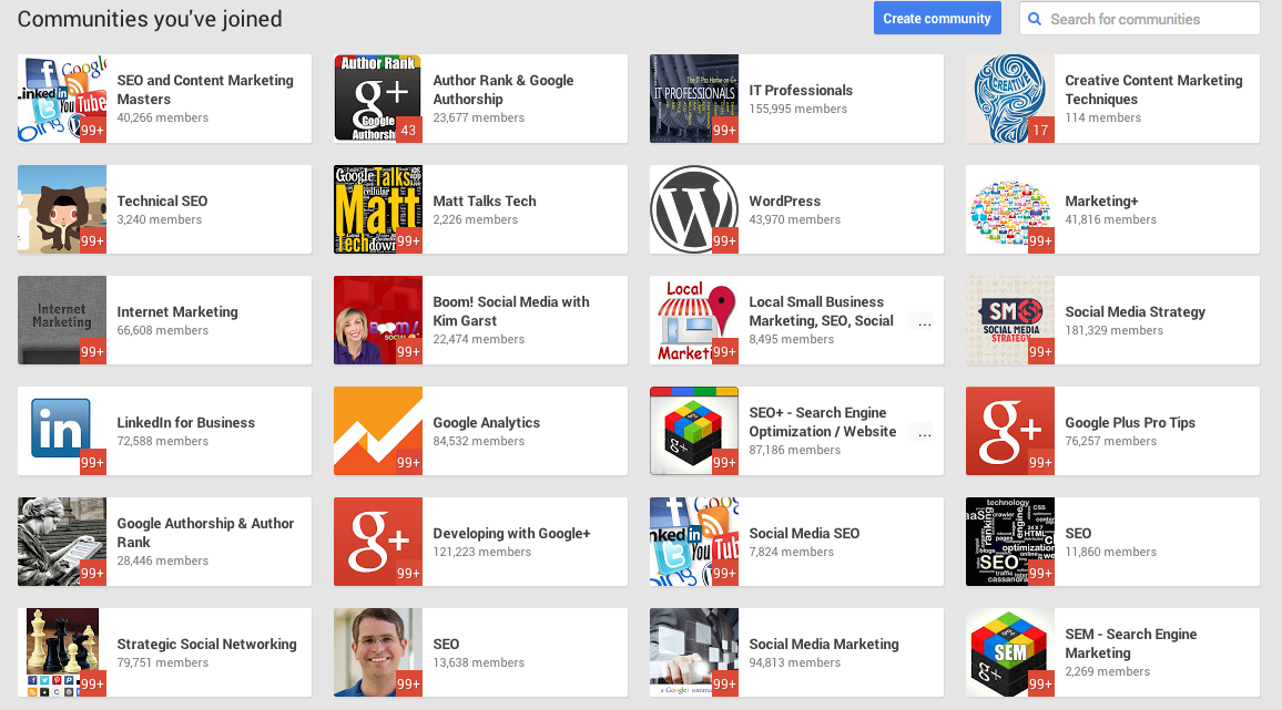 Google+ Communities to research and join